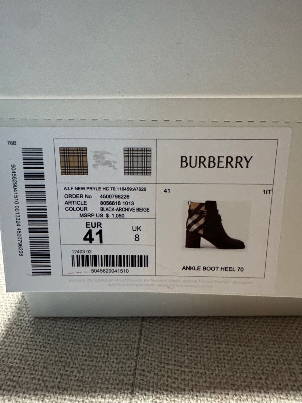 Burberry Black Leather Ankle Boots with Checkered Accent - Picture 2 of 6